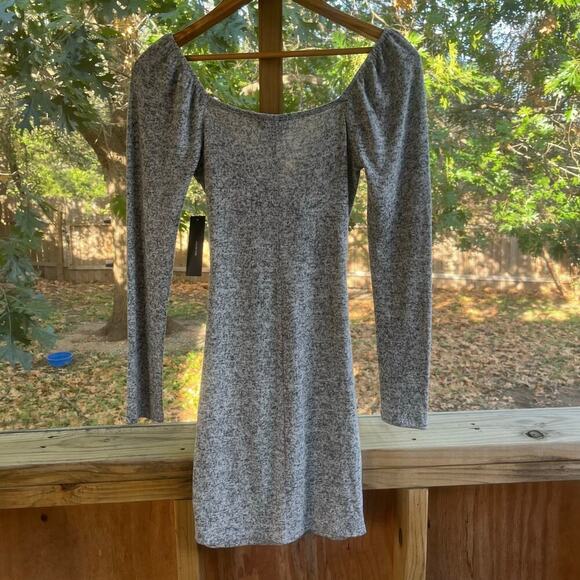 Lulus Heathered Grey Knotted Front Long Sleeve Dress Size S. NEW - Picture 6 of 10